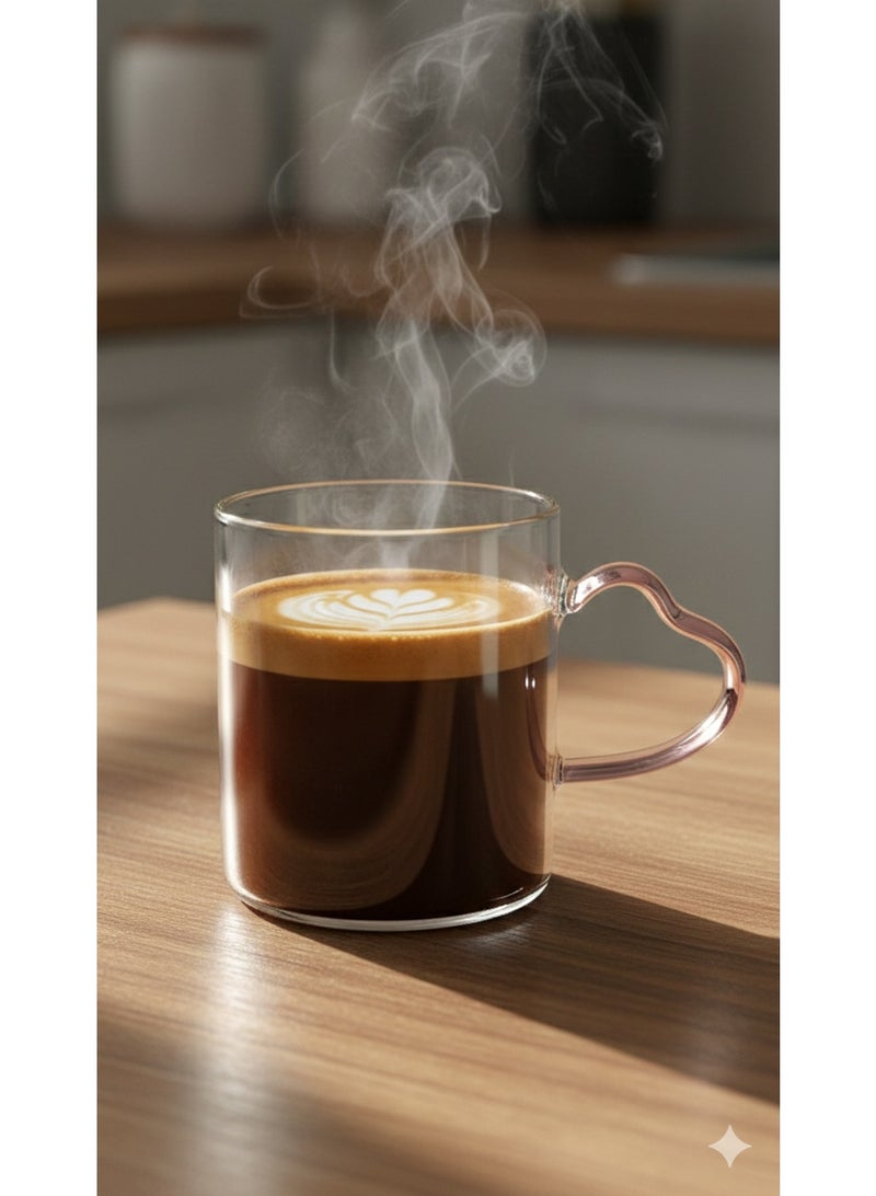 Luxury 400ml Borosilicate Glass Mug with Elegant Cylindrical Minimalist Design, Straight Clean Lines, Transparent High Purity Glass for Hot and Cold Beverages Including Coffee, Specialty Tea, Herbal Drinks, Fresh Juices, and Cold Drinks, Heart-Shaped Handle in Soft Pink Glass for Romantic and Artistic Touch, Flat Base for Stability, Polished Smooth Rim for Comfortable Drinking, Perfect for Lifestyle Photography, Social Media Content, Unique Gift Idea for Special Occasions, Durable Heat-Resistant Glass, Stylish and Functional Daily Use Mug for Office, Home, Kitchen, Coffee Lovers, Tea Enthusiasts, Artistic Glassware, Trendy Modern Design, Ideal for Specialty Coffee, Cold Drinks, Herbal Infusions, and Creative Beverage Presentation. - Image 5